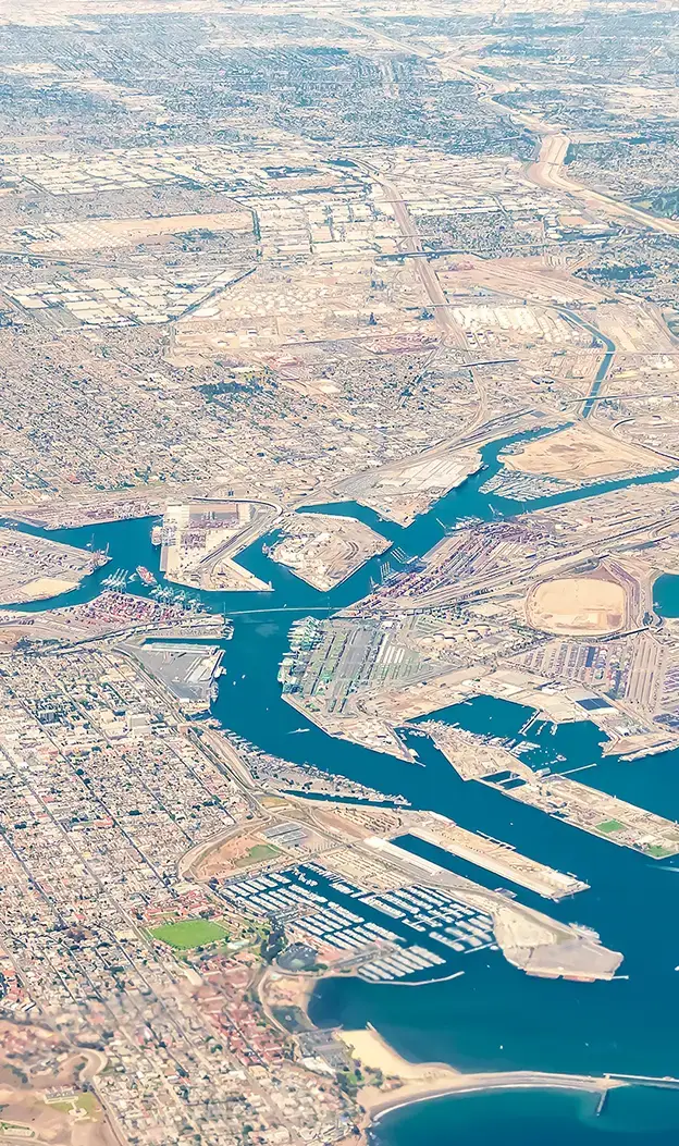 Aerial View Of Long Beach and surrounding cities in California