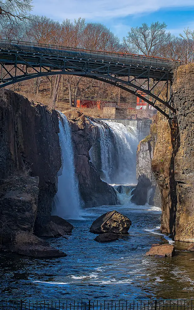 Paterson New Jersey waterfall with bridge